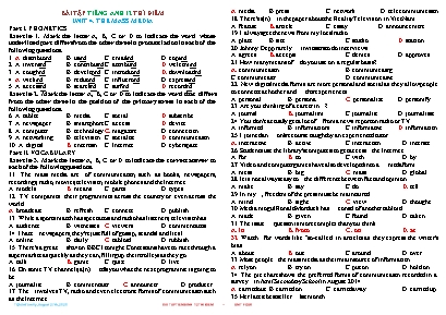 Bài tập Tiếng Anh 12 thí điểm - Unit 4 The mass media